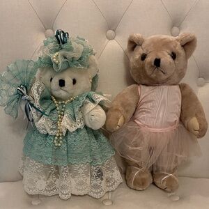 14” Vintage Teddy Bears in Mint Green Lace Dress & Pink Tutu